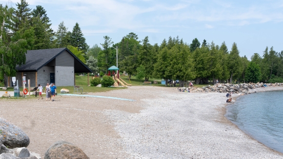 Beach and washroom building at Little River Park