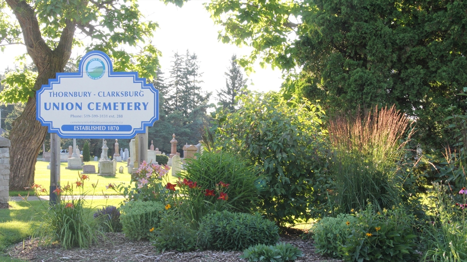 Entrance sign at Thornbury-Clarksburg Union Cemetery